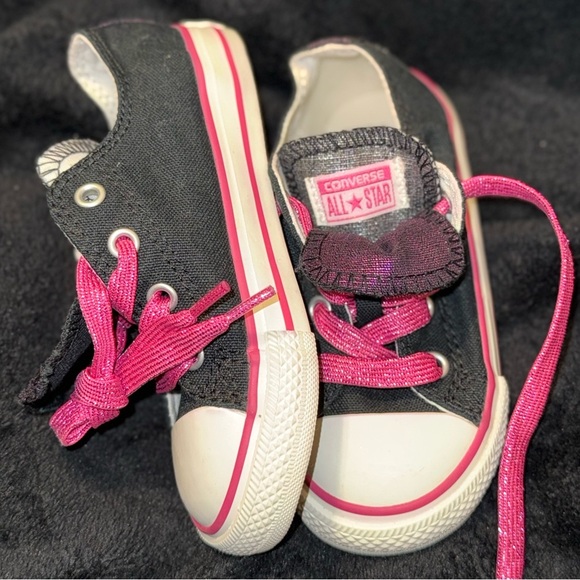Converse All Star Infant Low-Top 8 Double Tongue Canvas Shoes Black/Pink 722353F - Picture 5 of 9